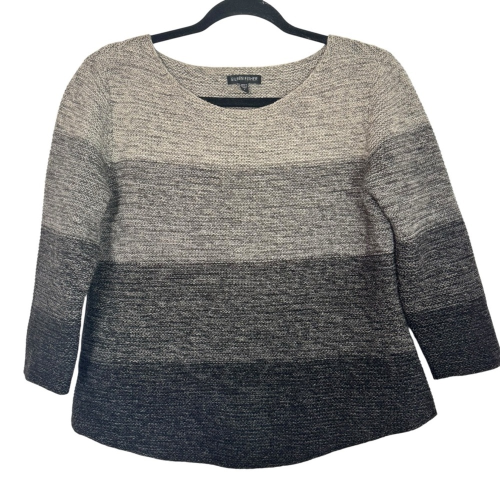 Eileen Fisher Gray and Black Gradient Striped  Small Wool Yak Blend Sweater